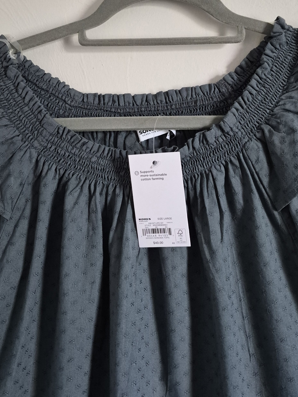 Sonoma Mute Olive Green Smocked Ruffle-Neck Blouse - Picture 3 of 5
